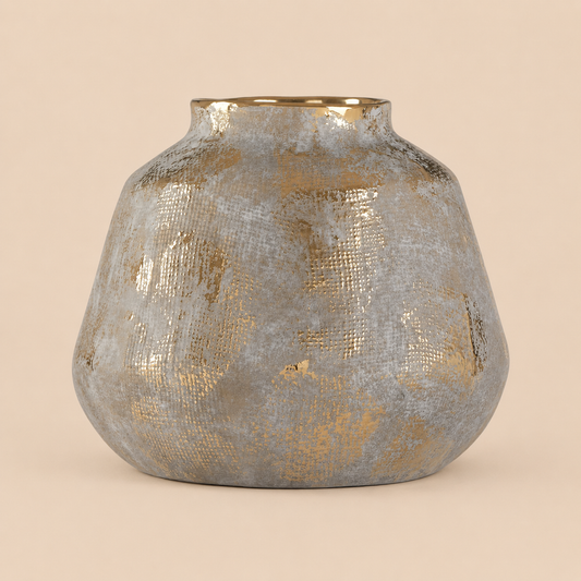 Gold & Silver Decorative Vase | Modern Metallic Ceramic Floor Vase