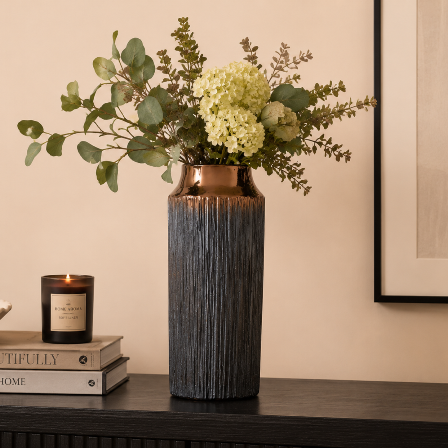 Bronze Ribbed Ceramic Vase | Luxury Contemporary Home Décor Accent