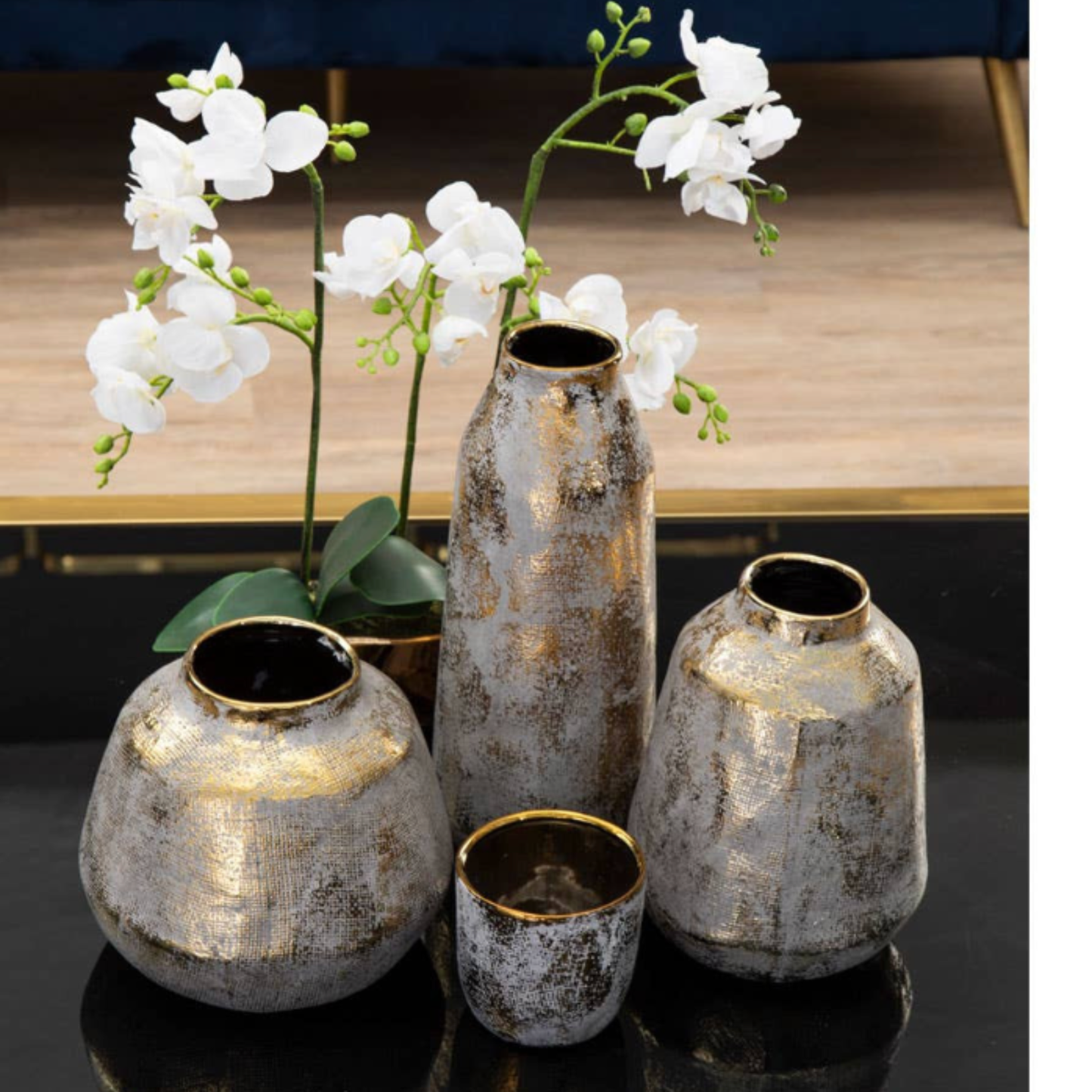 Gold & Silver Decorative Vase | Modern Metallic Ceramic Floor Vase