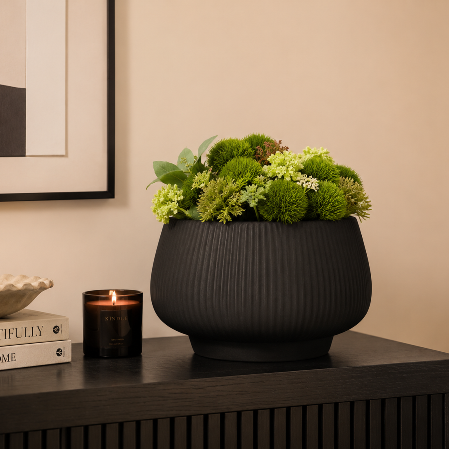 Matt Black Ceramic Decorative Bowl | Modern Home Décor Centrepiece