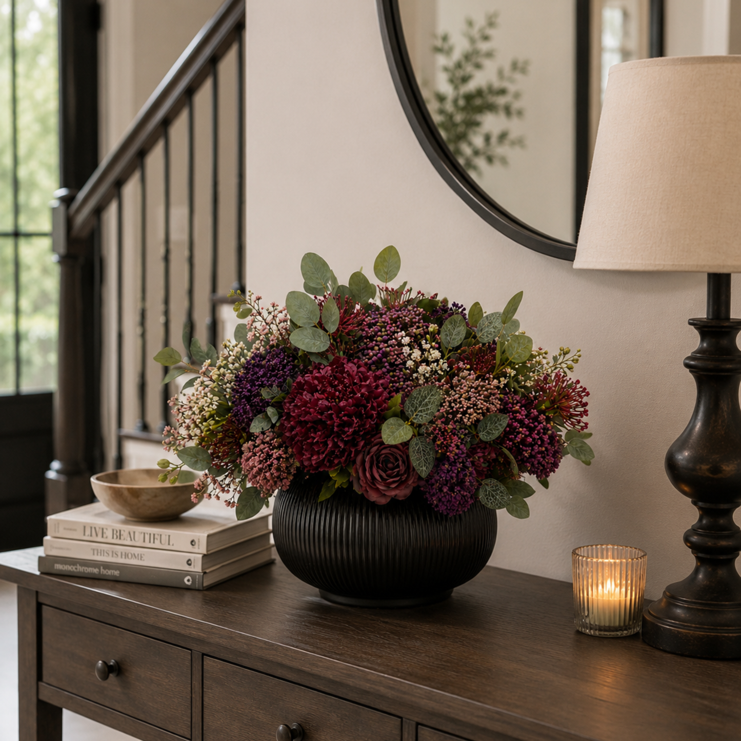 Midnight Burgundy Bloom | Luxury Faux Floral Centrepiece