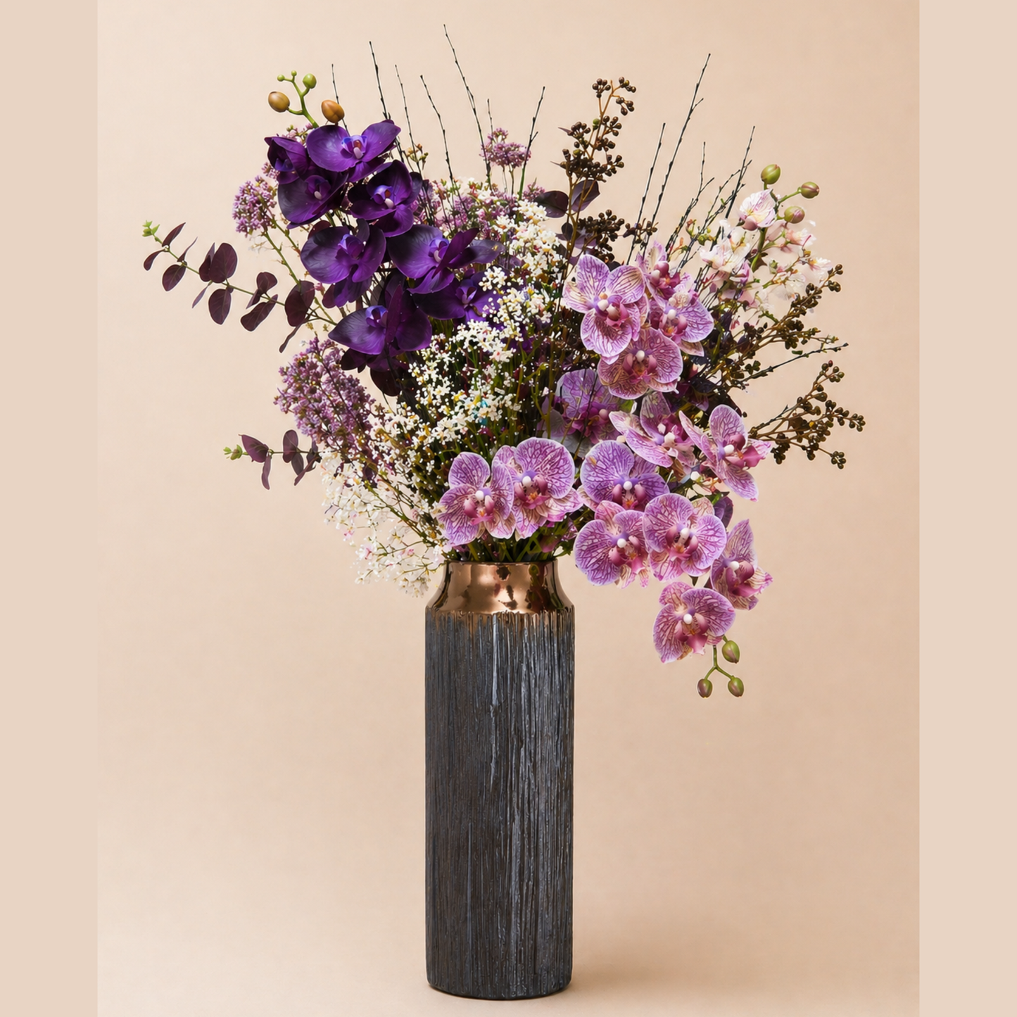 Plum Orchid Vase | Luxury Faux Orchid Arrangement