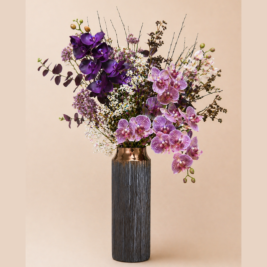 Plum Orchid Vase | Luxury Faux Orchid Arrangement