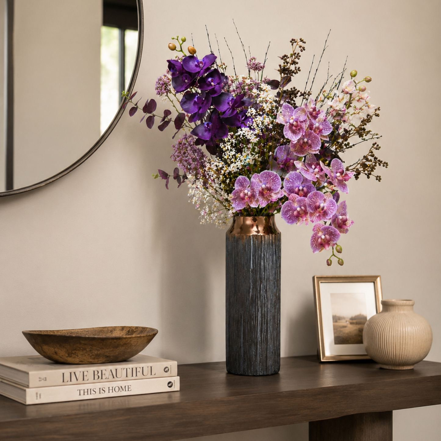 Plum Orchid Vase | Luxury Faux Orchid Arrangement