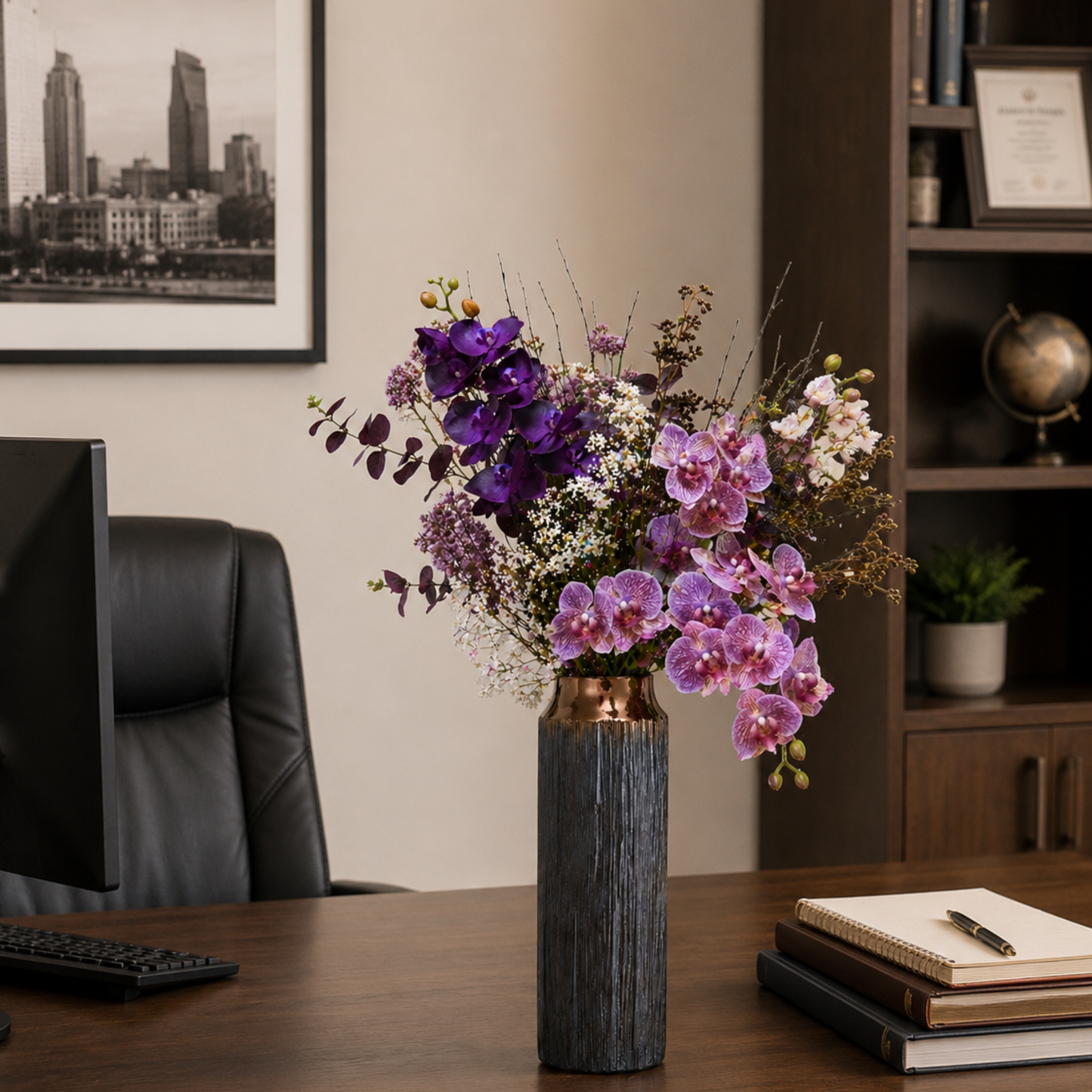 Plum Orchid Vase | Luxury Faux Orchid Arrangement
